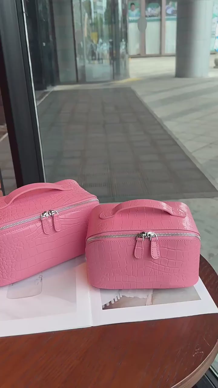 Layflat leather vanity bag