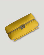InsideTote Mini Pouch in vibrant yellow leather, a compact leather mini pouch with zip closure.