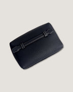 InsideTote mini leather pouch in black leather, featuring a structured design and elegant stitching detail.
