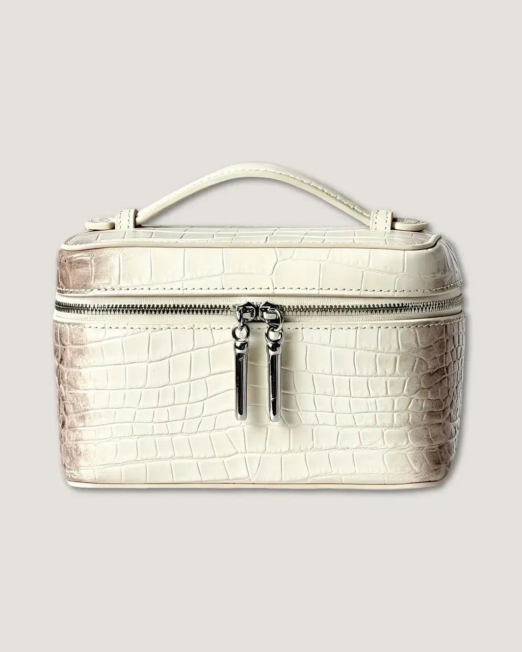 large leather train case with premium top-grain cowhide and an elegant crocodile embossed design.