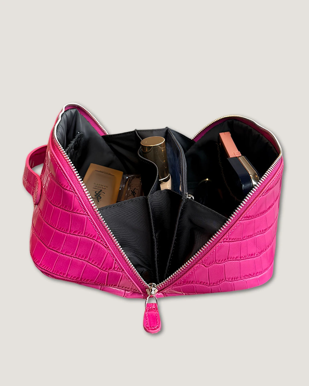 Layflat leather vanity bag