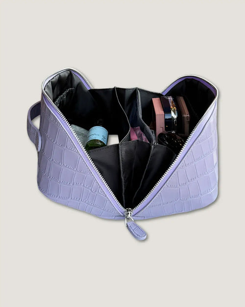 Layflat leather vanity bag