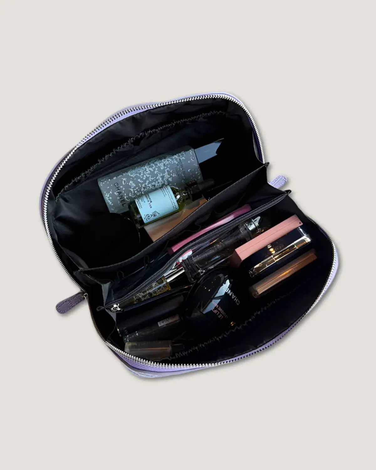 Layflat leather vanity bag