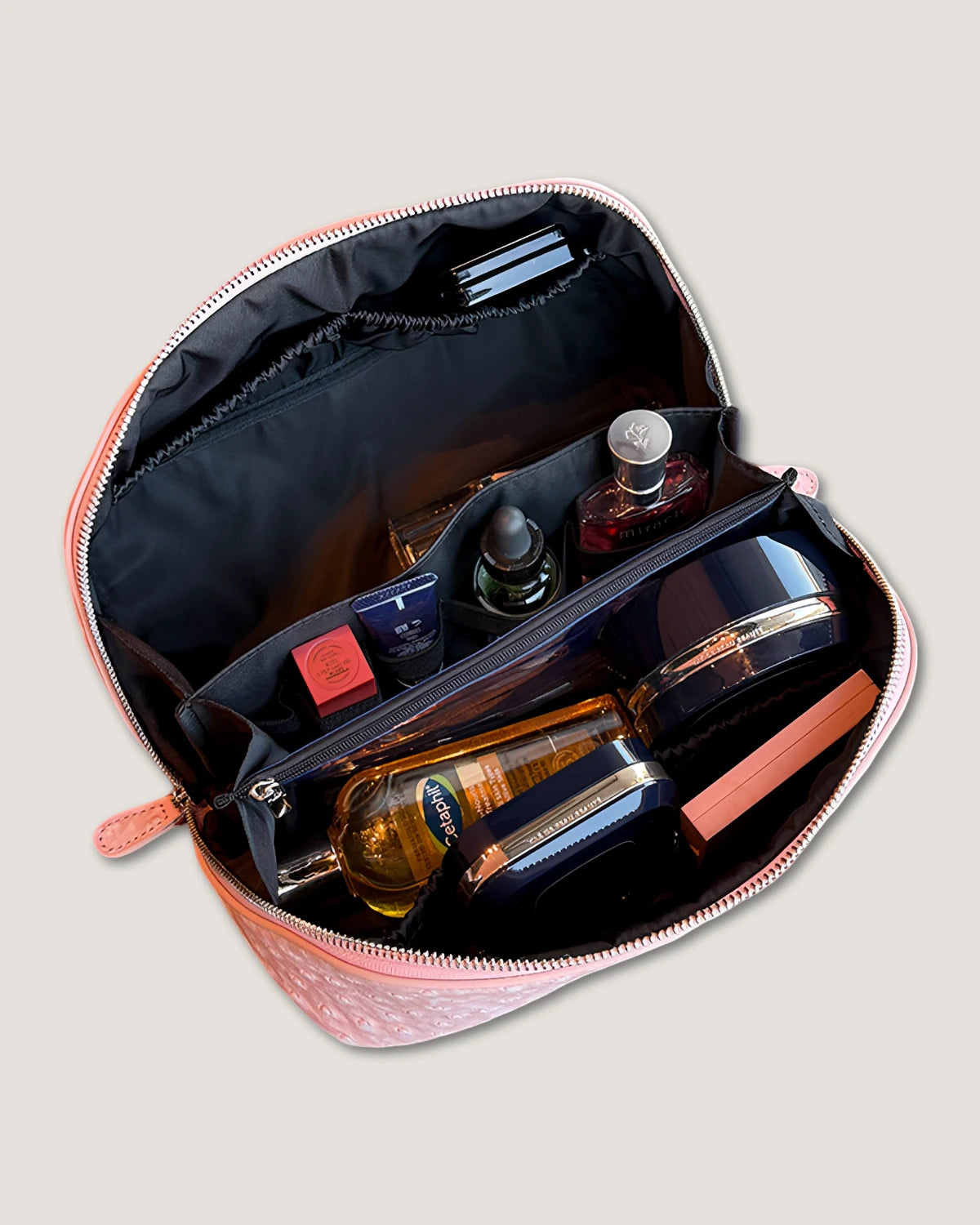 Layflat leather vanity bag