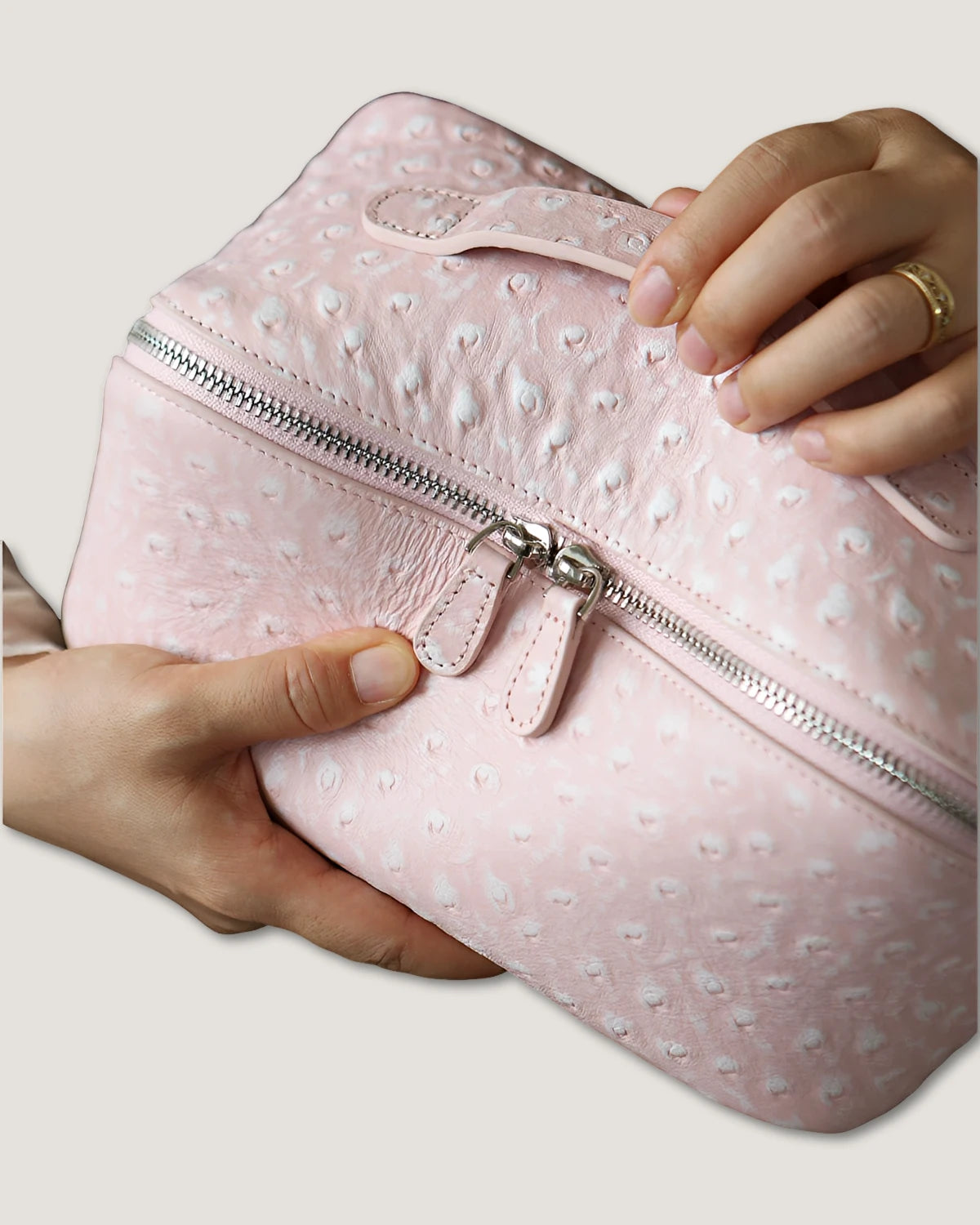 Layflat leather vanity bag